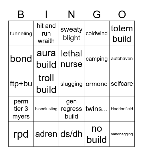 Dbd soloQ Bingo Card