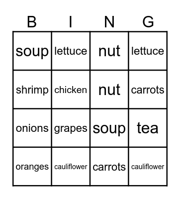 Food Bingo Card