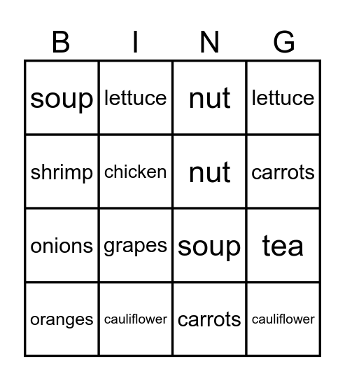 Food Bingo Card