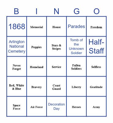 Memorial Day Bingo Card