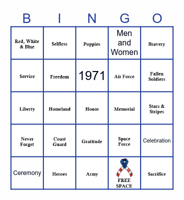 Memorial Day Bingo Card