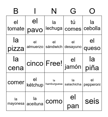 La Comida Bingo Card
