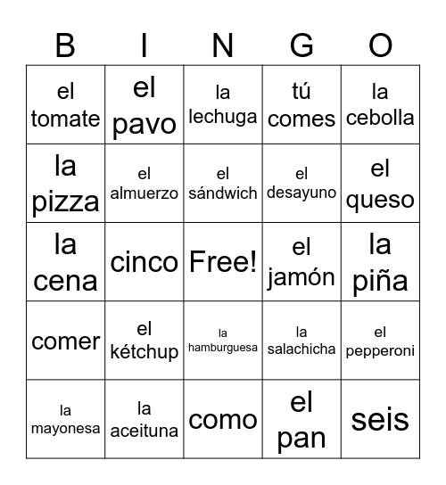 La Comida Bingo Card