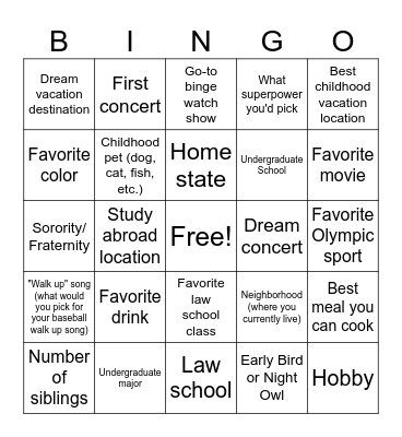 Extern Orientation BINGO! Bingo Card