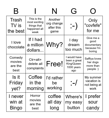 RCSO Happy Hour Bingo Card