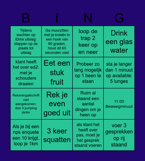 Vitaliteits Bingo Card