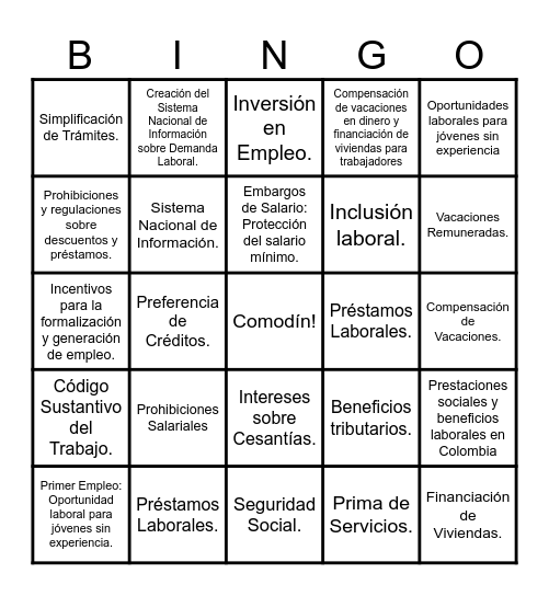 Bingo laboral Bingo Card
