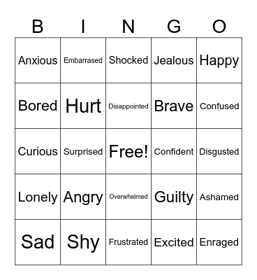 Feelings Bingo Card