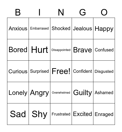 Feelings Bingo Card