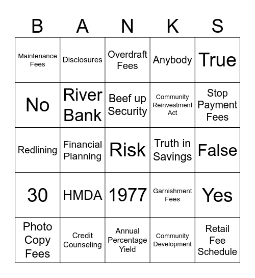 CRA/HMDA Bingo Card