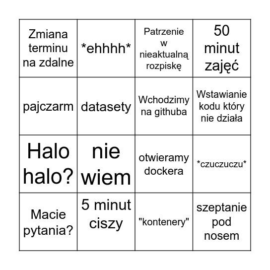 Data Intensive Drzemka Bingo Card