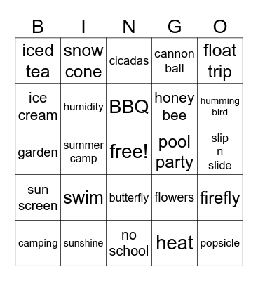 Summer is Here! Bingo Card