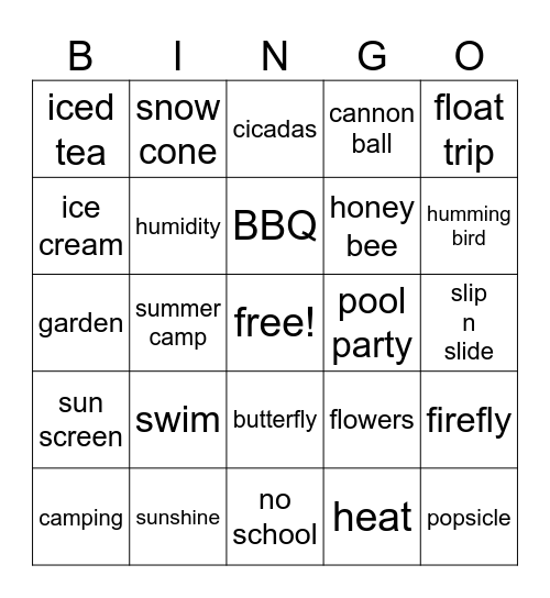 Summer is Here! Bingo Card