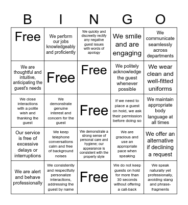 Regent Bingo Card