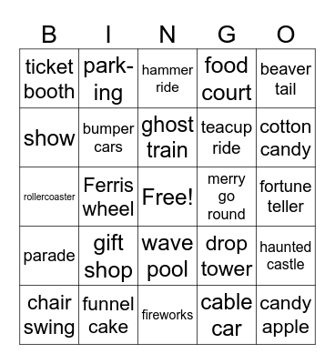 Amusement park Bingo Card