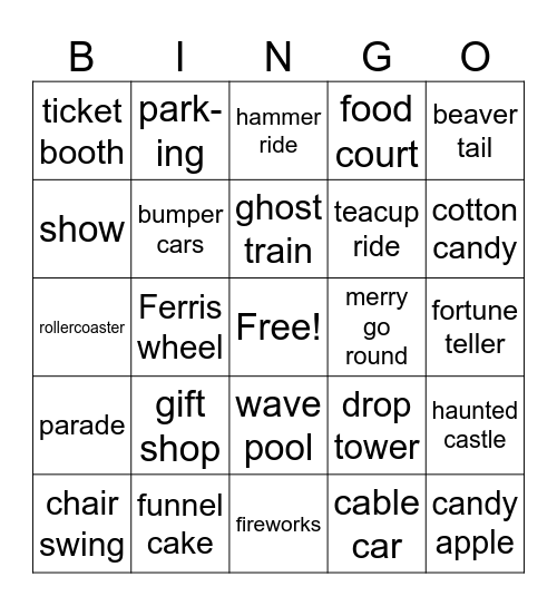 Amusement park Bingo Card