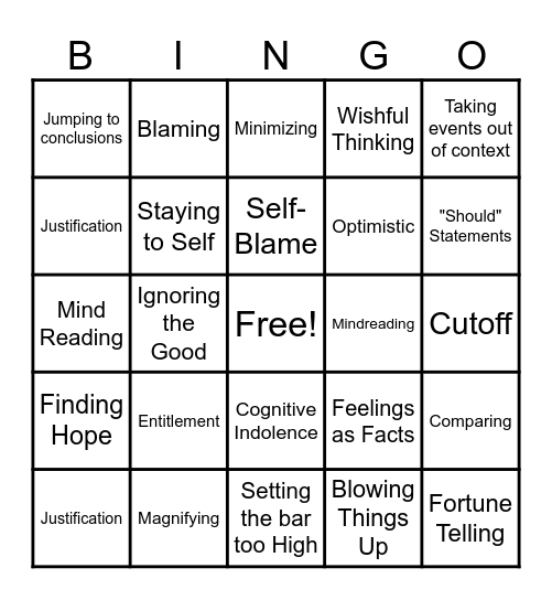 Thinking Error Bingo Card