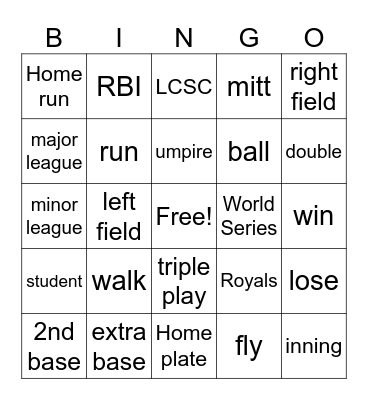 Baseball Bingo Card