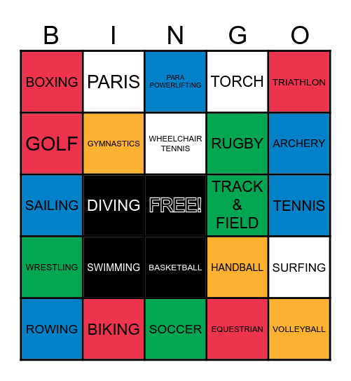 HRT Connections Olympics/Paralympics Bingo Card