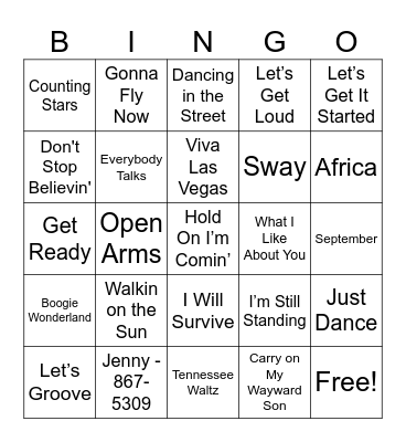 Band Song Bingo Card