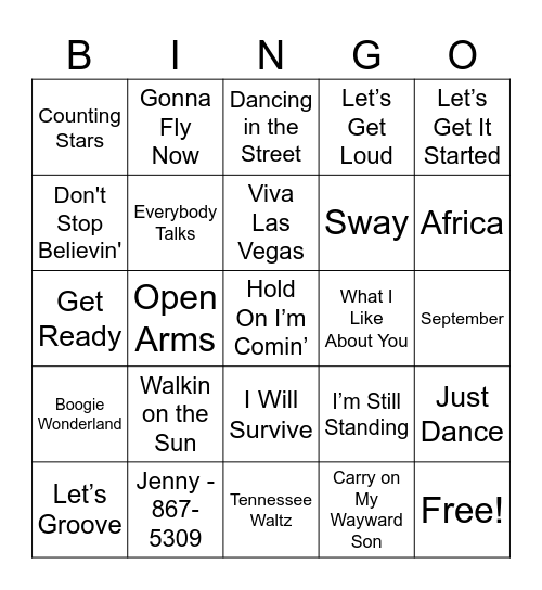 Band Song Bingo Card