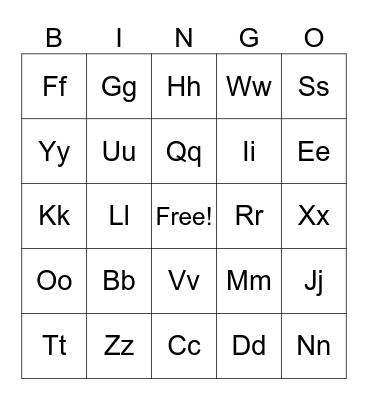 Alphabet Bingo Card