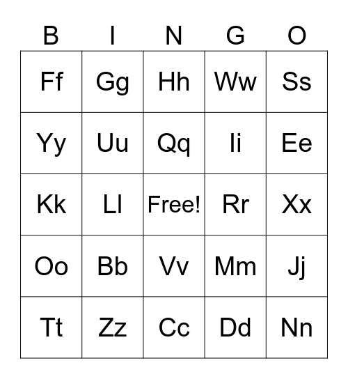 Alphabet Bingo Card