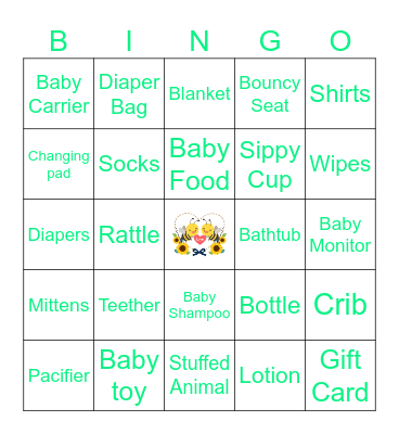 Babee Shower Bingo Card