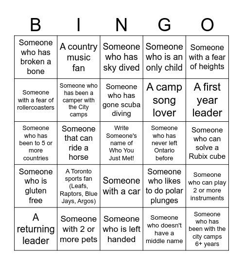 Get to Know Your Team! Bingo Card