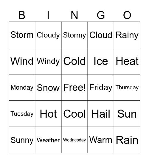 Weather Bingo Card