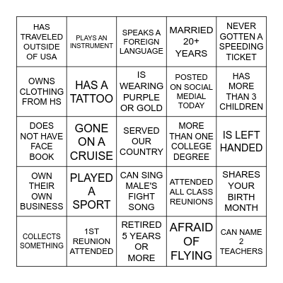 MALE 55TH REUNION Bingo Card