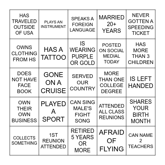 MALE 55TH REUNION Bingo Card