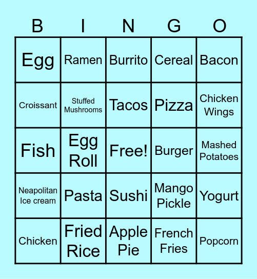 M buck Bingo - Food Bingo Card