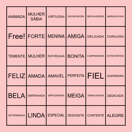 BINGO DAS MENINAS Bingo Card