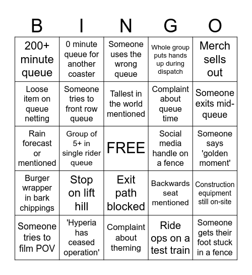 Hyperia Opening Day Bingo Card