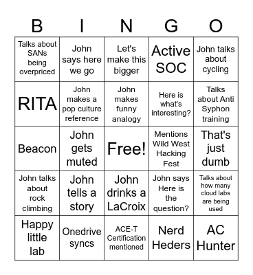 SOC Core Skills BHIS Card Bingo Card