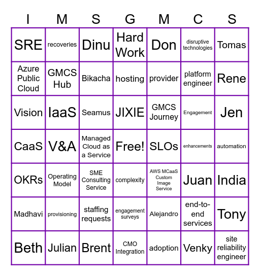 IMS- GMCS BINGO! Bingo Card