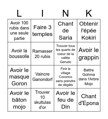 Ocarina of Time Bingo Card