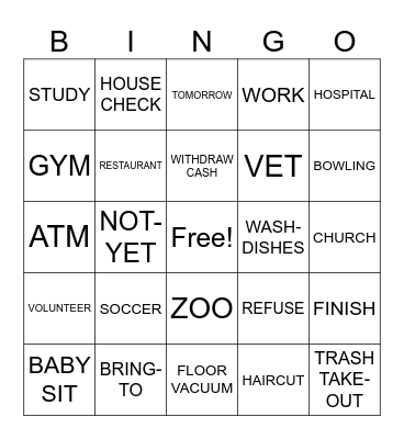 Activities and Chores (SN 5) Bingo Card