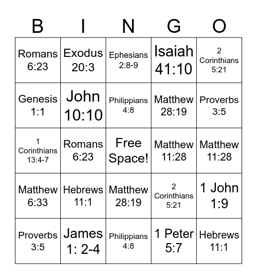 Spiritual Bingo Card