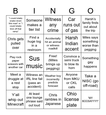 Bonkers Bingo Card
