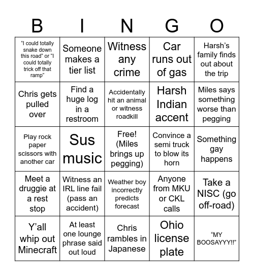 Bonkers Bingo Card