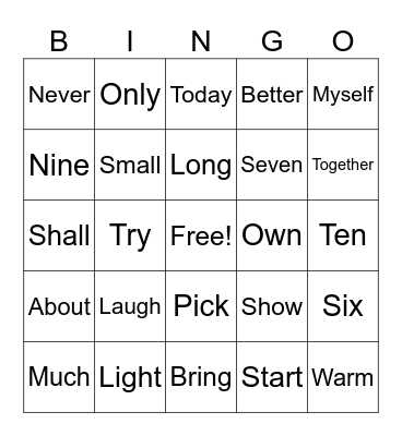 3rd Grade Sight Words Bingo Card