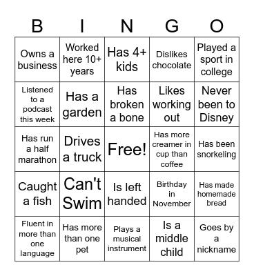 Coworker Bingo Card