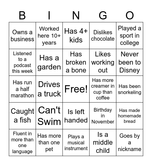 Coworker Bingo Card
