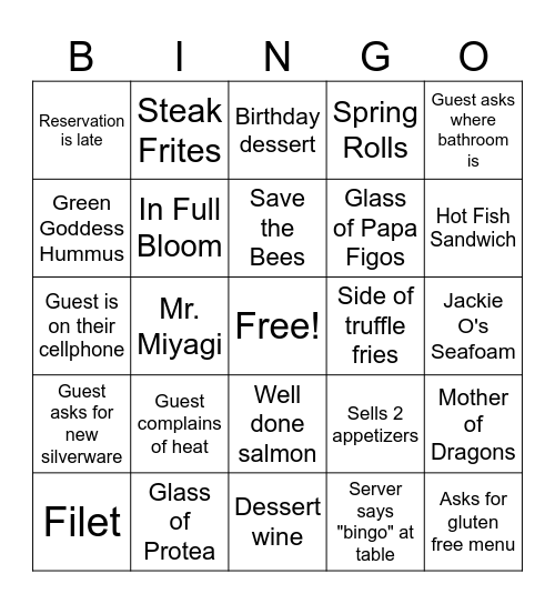Friday Night Bingo Card