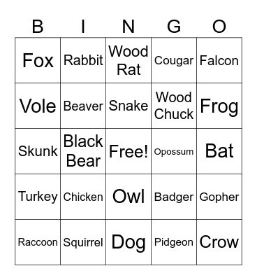 Missouri Animals Bingo Card
