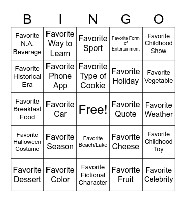 Your Favorite... Bingo Card