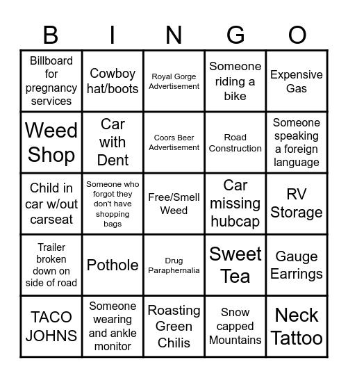 Pueblo Bingo Card