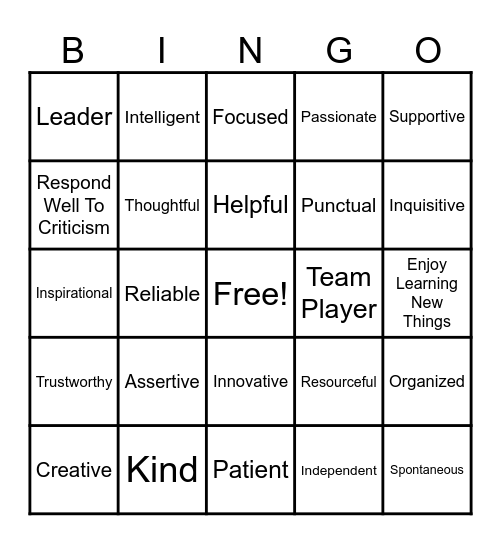 Things About Me Bingo Card